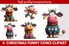 Funny Christmas Cows Clipart | Cute Holiday Farm Animal Product Image 1