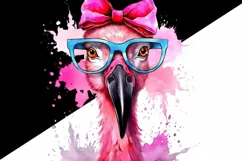 Pink Flamingo Wearing Glasses Sublimation Designs Product Image 3