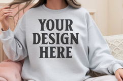 Gildan 18000 Ash Mockup , Crewneck Sweatshirt Boho Mock-up Product Image 1