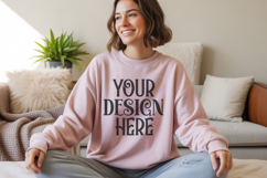 Gildan 18000 Light Pastel Pink Sweatshirt mockup Product Image 1