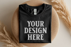Gildan 64000 Black Folded T-Shirt Mockup | Flat Lay Unisex Product Image 1