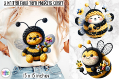 Knitted Bee Clipart, Faux Yarn Plush Bumble Bee Mascot Product Image 1