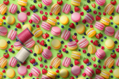Colourful Macarons and Berries Seamless Patterns, Summer PNG Product Image 2