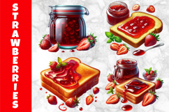 Strawberry Jam Jar Clipart, Breakfast Toast with Marmalade Product Image 1