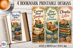 Capybara Reading Bookmarks, Cozy Book Lover Printable Quotes Product Image 1