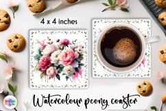 Watercolour Peonies Coaster Print | Peony Flowers PNG Product Image 1