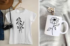Wildflowers illustrations on white t-shirt and mug mockups
