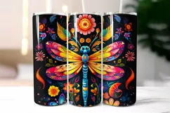 Folk Dragonfly with Flowers Tumbler Wrap Sublimation Product Image 2