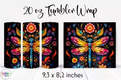 Folk Dragonfly with Flowers Tumbler Wrap Sublimation Product Image 1