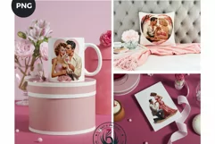 Romantic retro Couple in a Pink Heart Clipart, Valentine Product Image 3