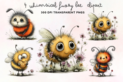 Whimsical Fuzzy Bee Clipart PNG Product Image 1
