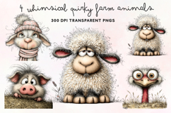 Whimsical Quirky Farm Animals Clipart PNG Product Image 1