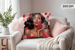 Afro Girl /Woman braided hair Pillow Design, Black Queen PNG Product Image 1