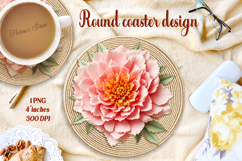 Delicate vintage floral round coaster sublimation design png Product Image 1