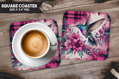 Hummingbird, Animal coaster, Buffalo Plaid Square Coaster PN Product Image 1
