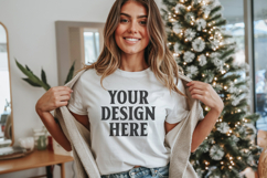Christmas Bella Canvas 3001 White Shirt Mockup ,Trandy mock Product Image 1