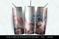 Sakura & Blue Bird 20 oz Skinny Tumbler Sublimation PNG Product Image 2