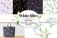 White lilies watercolor clipart, digital paper and frame. Product Image 1