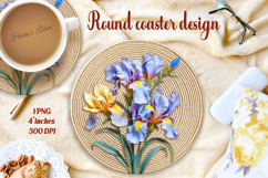 Delicate vintage floral round coaster sublimation design png Product Image 1
