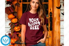 Maroon women Tshirt Mockup, Halloween tshirt mockup Product Image 1