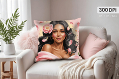 Afro Girl /Woman braided hair Pillow Design, Black Queen PNG Product Image 1