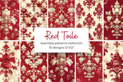 Red Toile de Jouy Digital Paper Kit Rococo Patterns Product Image 1