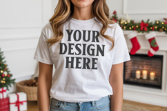 Bella Canvas 3001 White Christmas Shirt Mockup, Trandy Product Image 1