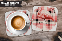 Flamingo, Animal coaster, Buffalo Plaid Square Coaster PNG Product Image 1