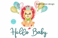 Hello Baby Sublimation design. Cute Lion cub PNG Product Image 1