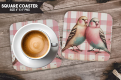 Birds, Animal coaster, Buffalo Plaid Square Coaster PNG Product Image 1
