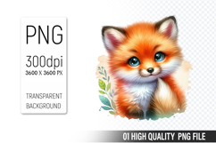 Cute Baby Fox, Animal Sublimation Clipart PNG Product Image 1