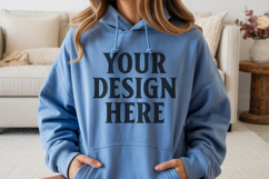 Light Blue Gildan 18500 Hoodie Sweatshirt Mockup, 185 mock- Product Image 1