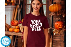 Maroon women Tshirt Mockup, Halloween tshirt mockup Product Image 1