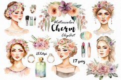 Watercolor Clipart: Beautiful Women's Faces Product Image 1