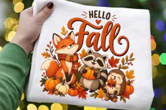 Hello Fall PNG, Cute Woodland Animals Autumn Sublimation Product Image 3
