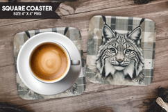 Lynxes, Animal coaster, Buffalo Plaid Square Coaster PNG Product Image 1