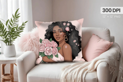 Afro Girl /Woman braided hair Pillow Design, Black Queen PNG Product Image 1