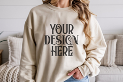 Sand Gildan 18000 Crewneck Sweatshirt Mockups,G18000 Product Image 1