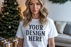 Bella Canvas 3001 White Christmas Shirt Mockup, Trandy Product Image 1