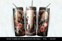Watercolor Elephant 20 oz Skinny Tumbler Sublimation PNG Product Image 2