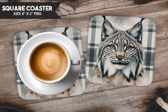 Lynxes, Animal coaster, Buffalo Plaid Square Coaster PNG Product Image 1