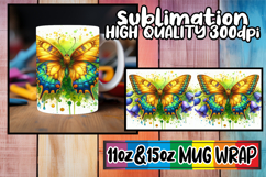 Glowing hearts 11oz 15oz mug wrap, Butterfly Product Image 1
