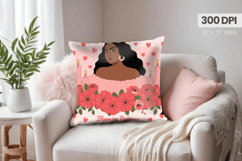 Afro Girl /Woman braided hair Pillow Design, Black Queen PNG Product Image 1