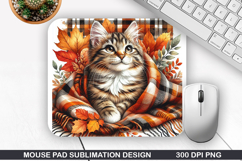 Cat Mouse Pad Sublimation, Autumn Mouse Pad PNG Design Product Image 1
