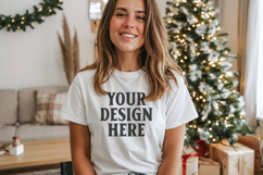 Bella Canvas 3001 White Christmas Shirt Mockup, Trandy Product Image 1