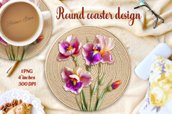 Delicate vintage floral round coaster sublimation design png Product Image 1