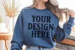 Gildan 18000 Indigo Blue Mockup , Crewneck Sweatshirt Boho Product Image 1