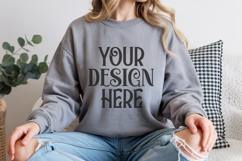 Sport Grey Gildan 18000 Mockup, Sweatshirt Crewneck Mockups Product Image 1