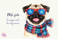 Vintage Christmas Pug Clipart Retro Christmas Dog PNG Product Image 1