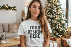 Bella Canvas 3001 White Christmas Shirt Mockup, Trandy Product Image 1